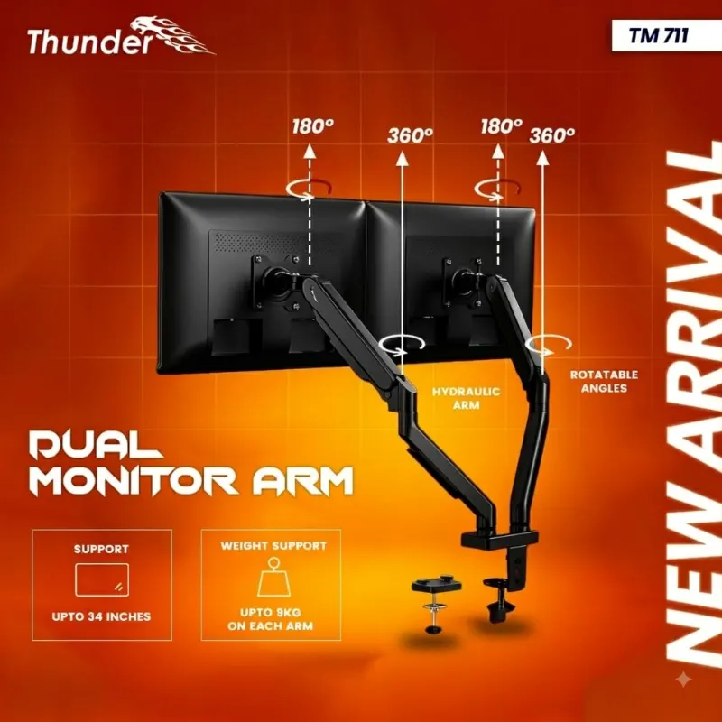 Thunder TM 711 Dual Monitor Arm Hydraulic Desk Mount
