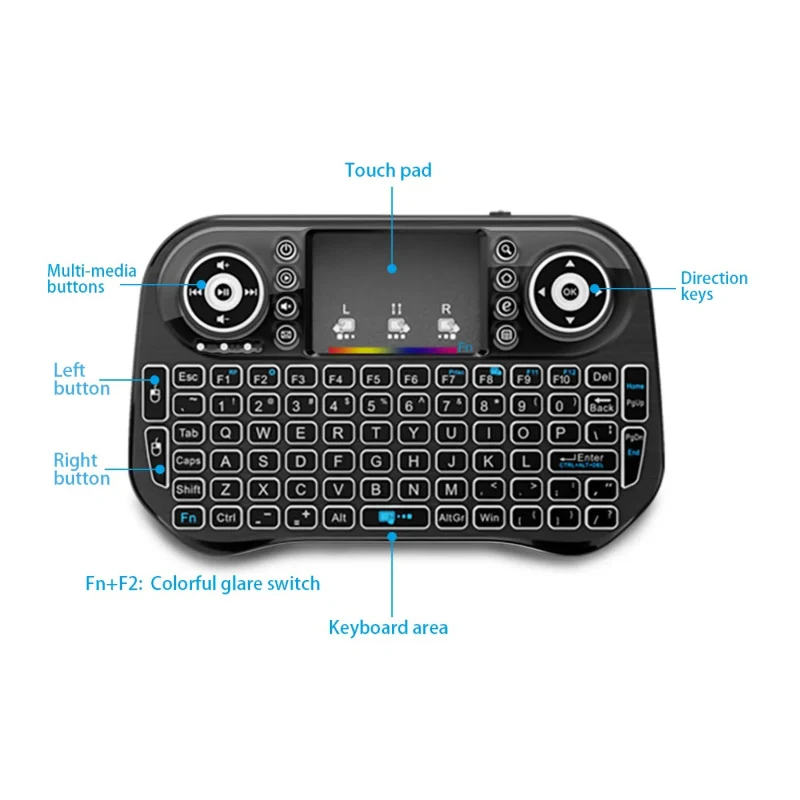 Speedx I10 Mini Wireless+bluetooth Touchpad 7 Color Backlit Light 2.4ghz - alternate view