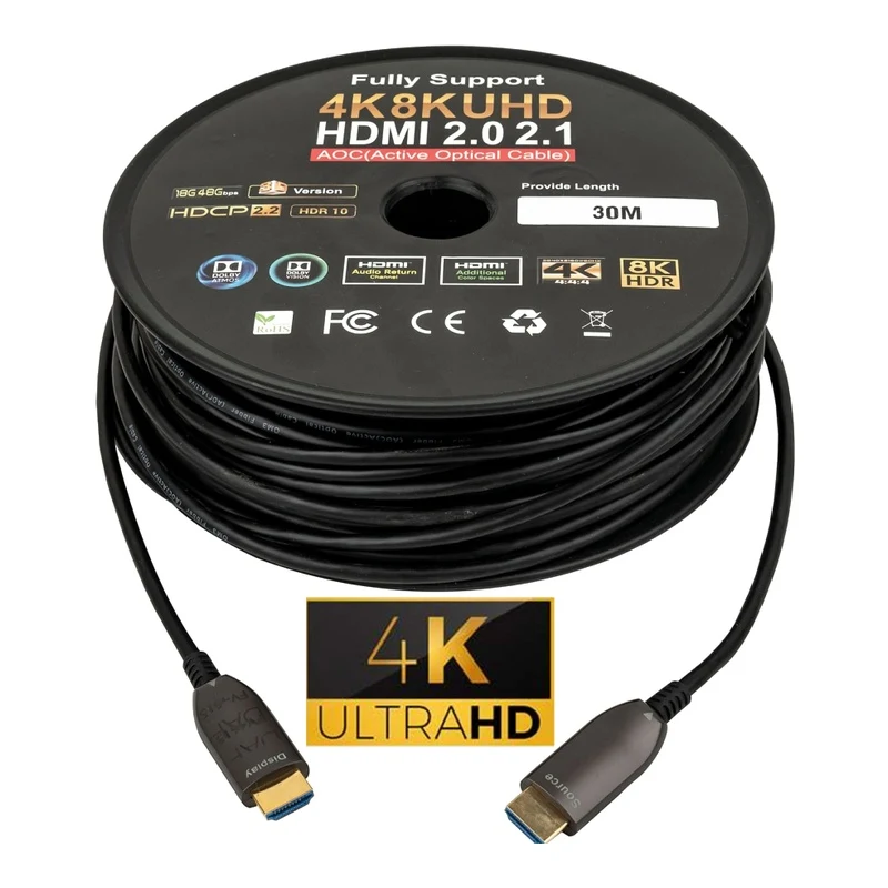 30m Fiber Hdmi Cable 2.0/2.1 Aoc(active Optical Cable) 30awg Copper Support 4k 8k Uhd