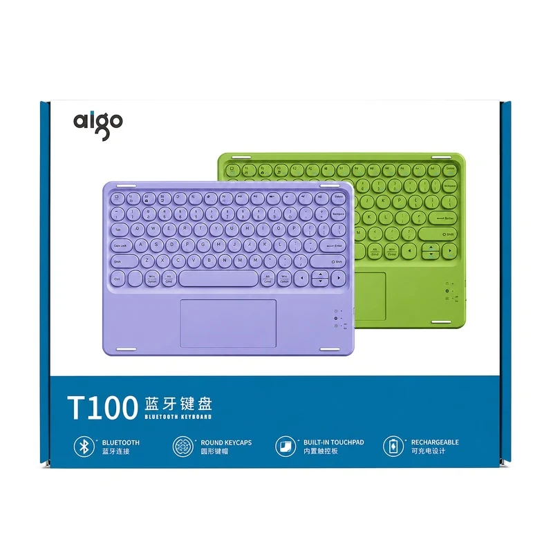 ALGO T100 Wireless Bluetooth Keyboard with Built-in Touchpad – Green/Purple