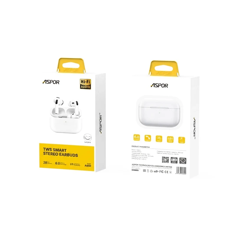 Aspor A650 Pro 3 TWS Earbuds 6.0 Connectivity wirless Charging with Lanyard