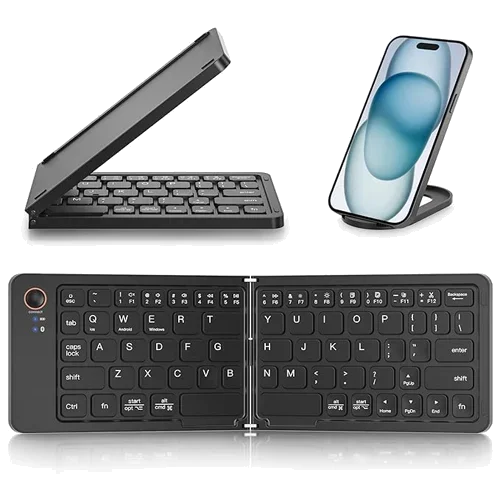 B023 11 Inch Foldable & Rechargeable Bluetooth Keyboard Black