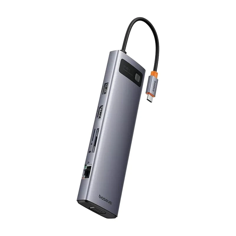 Baseus Metal Gleam Series 11-Port HUB Space Grey (Type-C to HDMI4K@60Hz*1+VGA*1+USB3.0*3+USB2.0*1+PD*1+RJ45*1+SD/TF*1+3.5mm*1) - alternate view