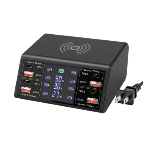 100W 8 Port Charging Station with 4 USB Wireless Multi Fast Charging Hub