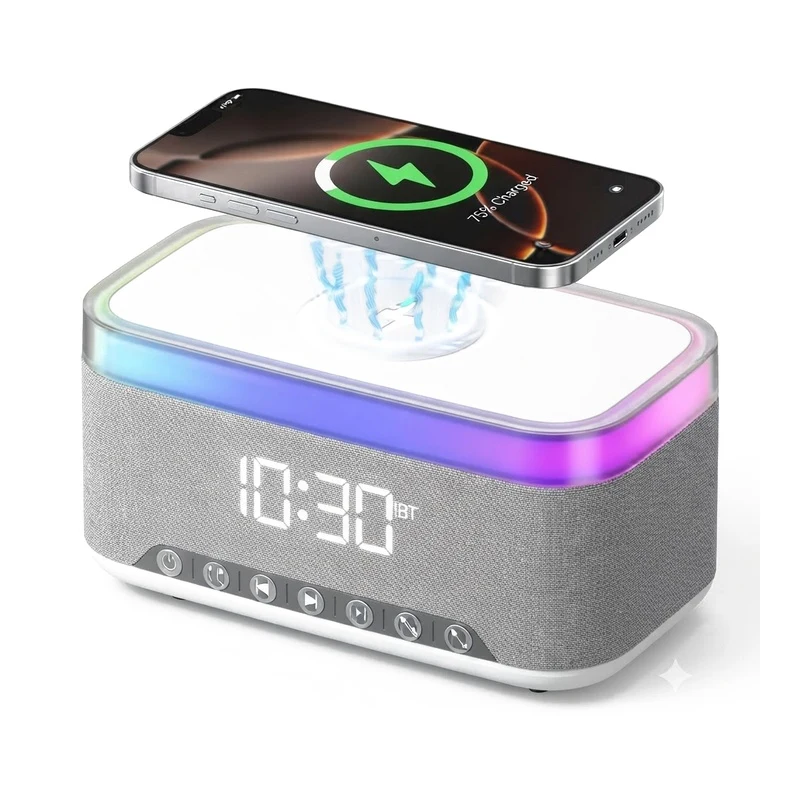 JEDEL SA148 Bluetooth Speaker with RGB Lamp & Clock Wireless Charging
