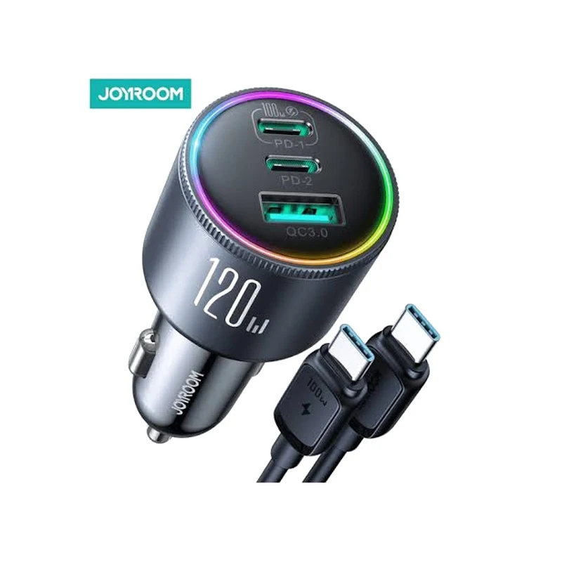 JOYROOM JR-CCN07 120W 3-Port (2PD+1QC3.0) Car Charger-Dark Gray