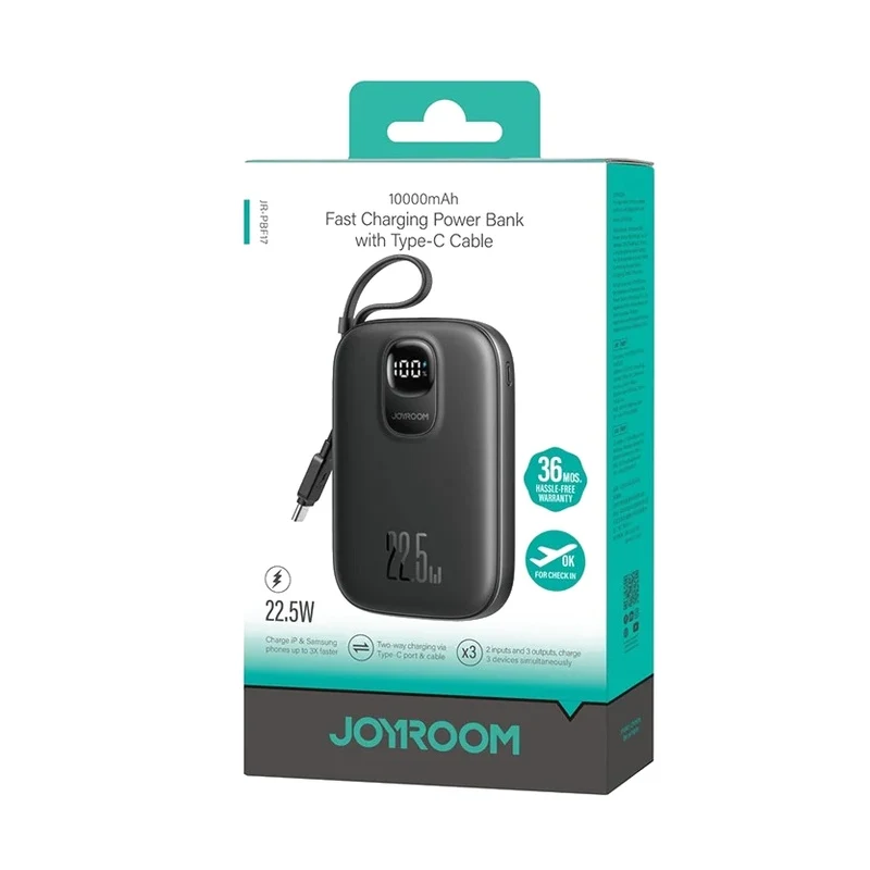 JOYROOM JR-PBF17 10000mAh 22.5W Fast Charging Power Bank with Built-In Type-C Cable