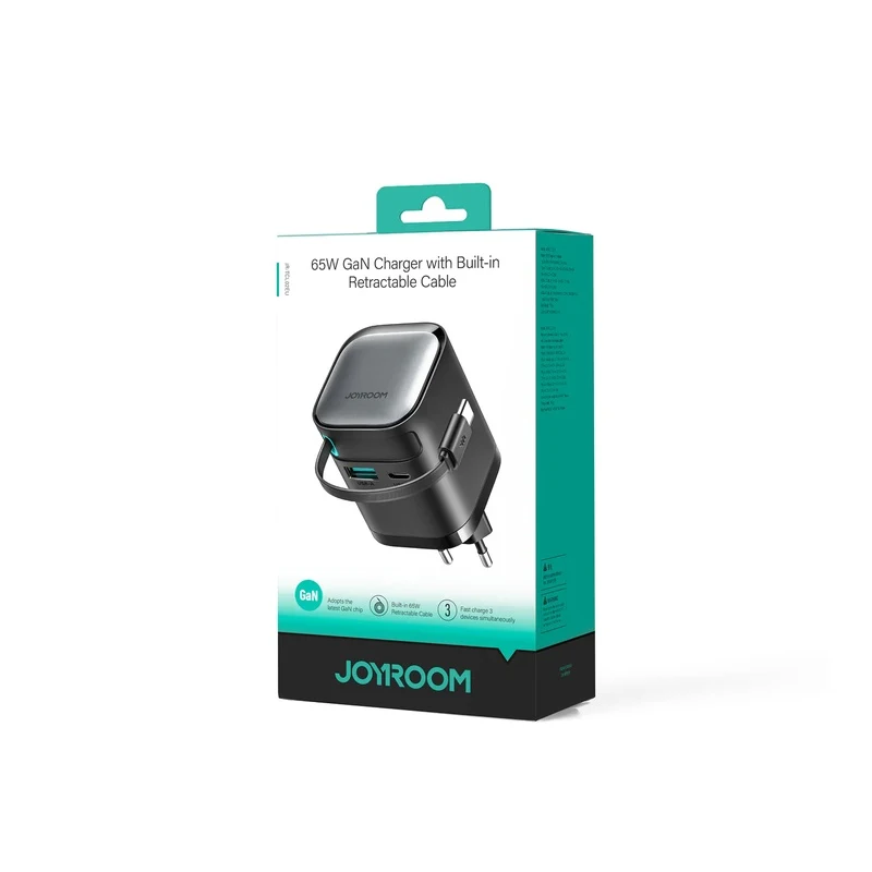 JOYROOM JR-TCL02 GaN 65W Charger with Retractable Cable-Black