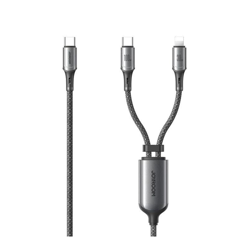 JOYROOM S-A57 RapidX Series 100W 2-in-1 Fast Charging Data Cable (Type-C to Type-C+Lightning) 1.5m-Dark Gray