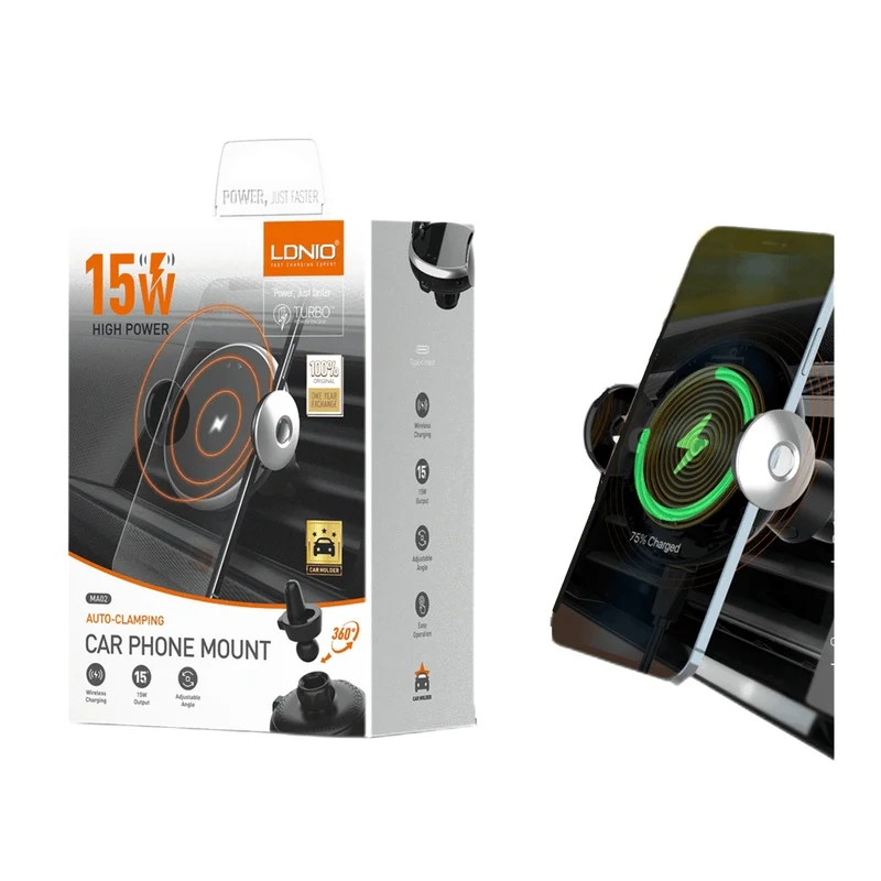 LDNIO MA02 15W Car Wireless Charger Stand – Fast Charging, Adjustable Design