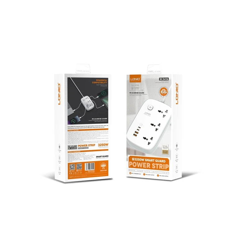 LDNIO SC3416 3 AC Outlets 4 USB Power Strip