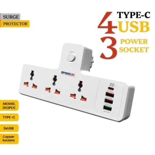 Speed-X New 304PUC Premium Portable Power Strip 3 Socket