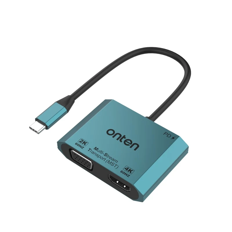 ONTEN 3 in 1 USB-C to HDMI+VGA Video Adapter HDMI (4K@60Hz)+VGA (2K@60Hz)+PD 3.0 M205 - alternate view