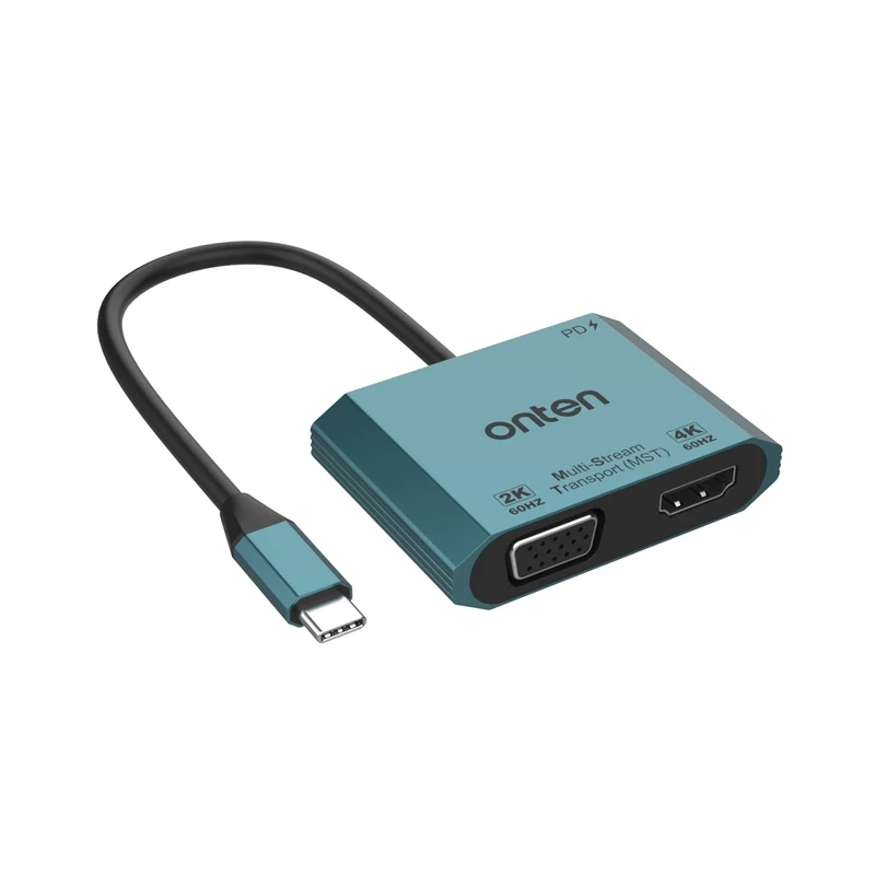 ONTEN 3 in 1 USB-C to HDMI+VGA Video Adapter HDMI (4K@60Hz)+VGA (2K@60Hz)+PD 3.0 M205