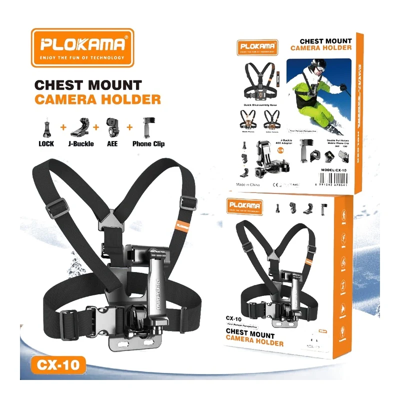Plokama CX-10 Chest Mount Phone Holder Body Belt Adjustable Harness with 360° Rotating Clip