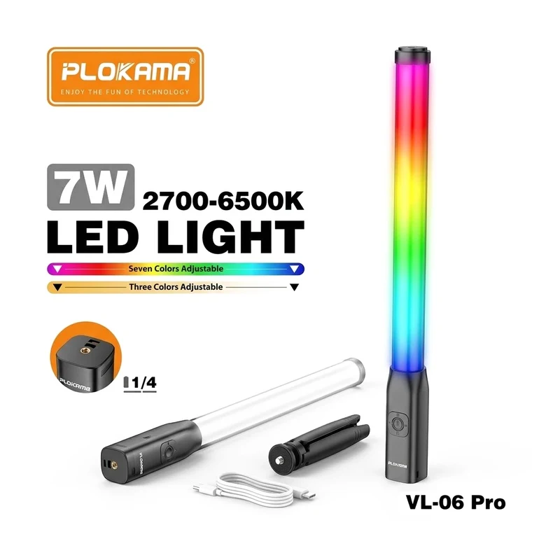 Plokama VL-06 PRO RGB 7W Portable LED Stick Light Lamp