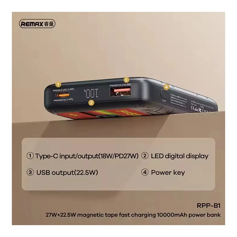 Remax RPP-B1 10000mAh 27W + 22.5W tape Fast Charging Power Bank - alternate view