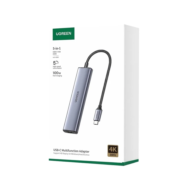 UGREEN CM478 5in1 USB-C to HDMI 60Hz*1 USB-A 2.0*3 PD 100W*1 HUB 55611