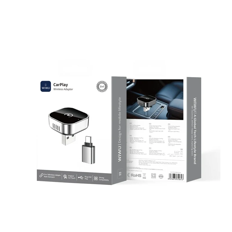 WiWU Wi-CP003 CarPlay Adapter Universal 2-in-1 Connector (USB-A & USB-C) Silver